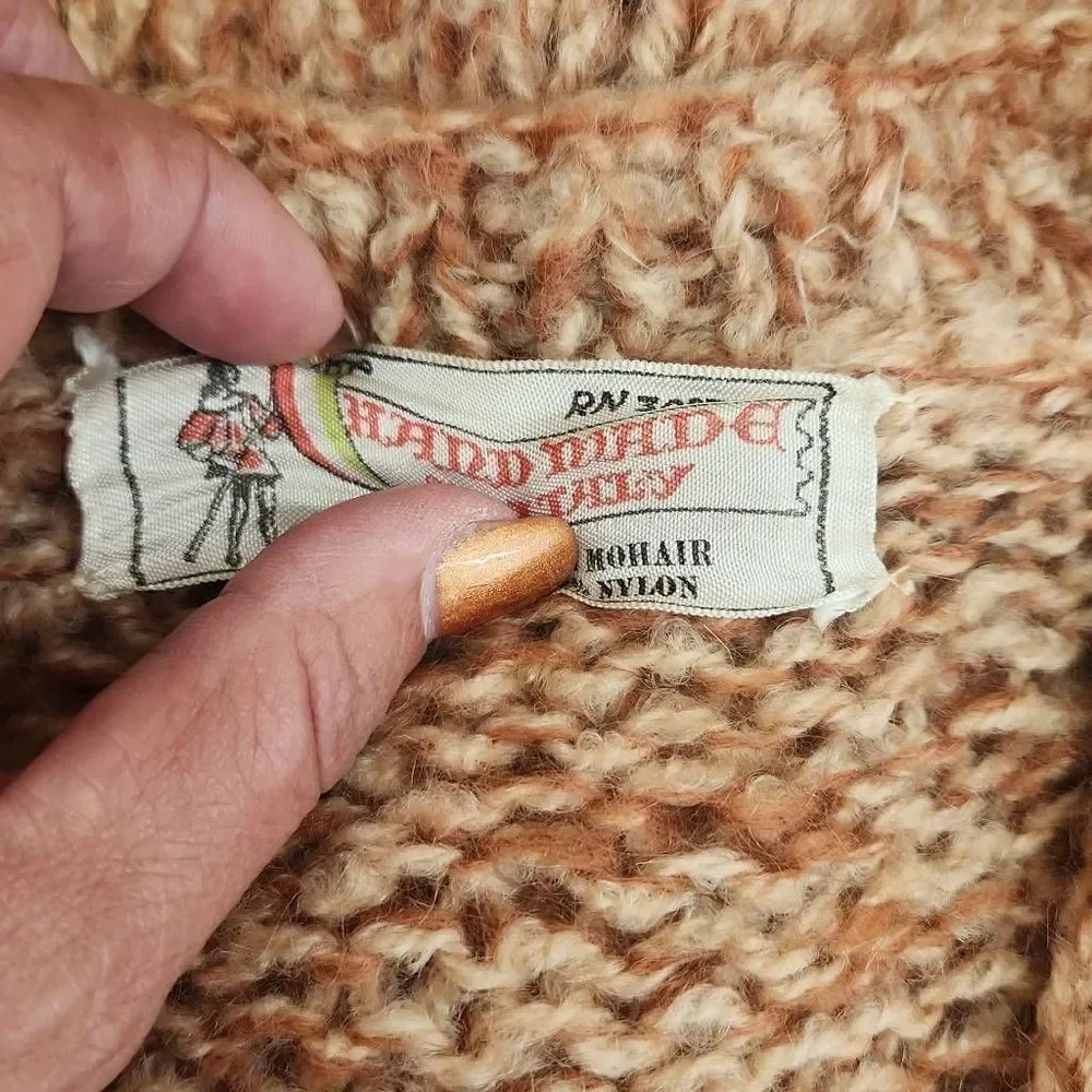 Vintage Handmade Wool Mohair Blend Sweater Pumpkin Spice Color,  M - Picture 7 of 8